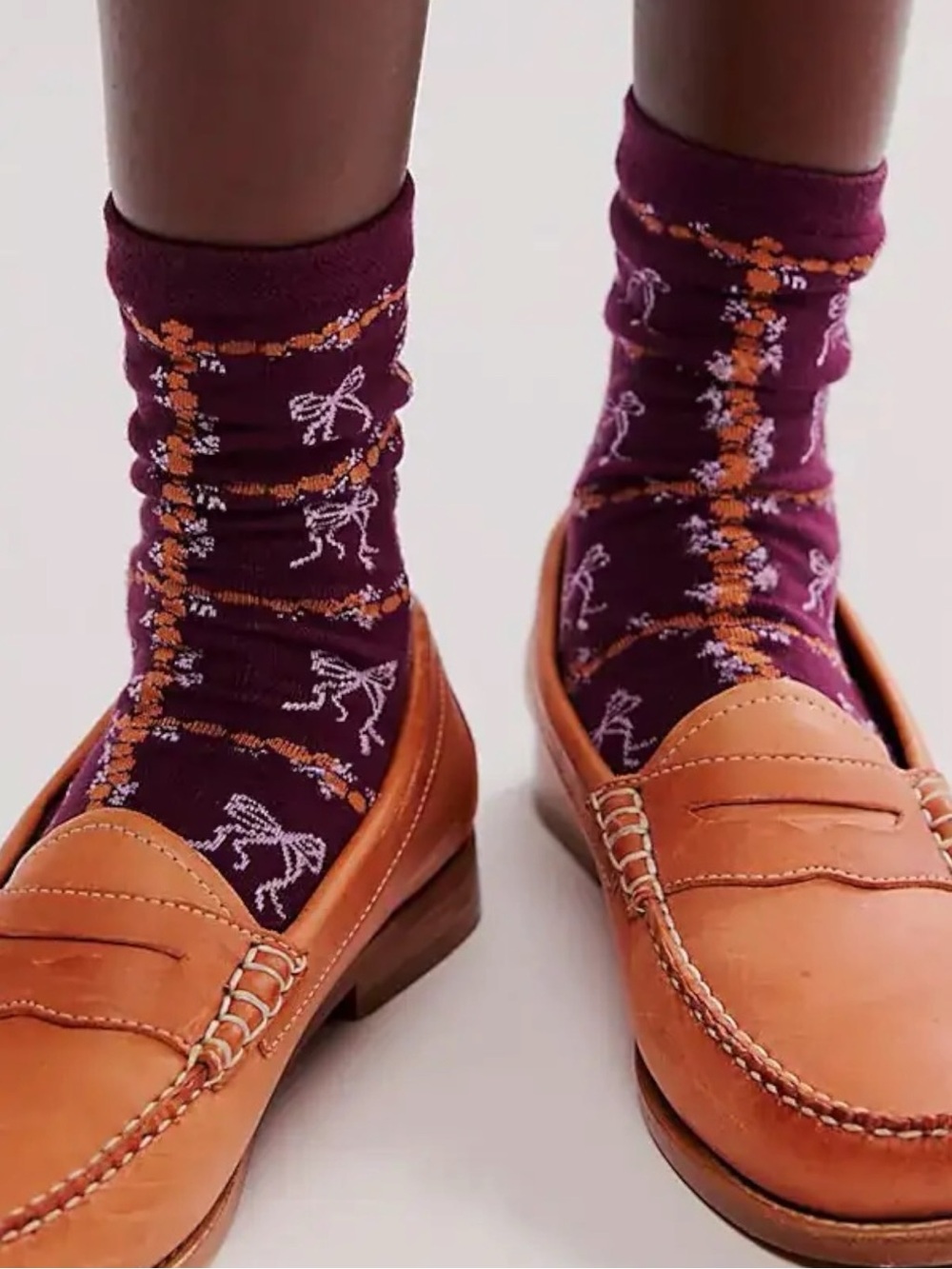 Free People Tie A Bow Ankle Socks in Raspberry Ice NWT Dainty Cottage Whimsical